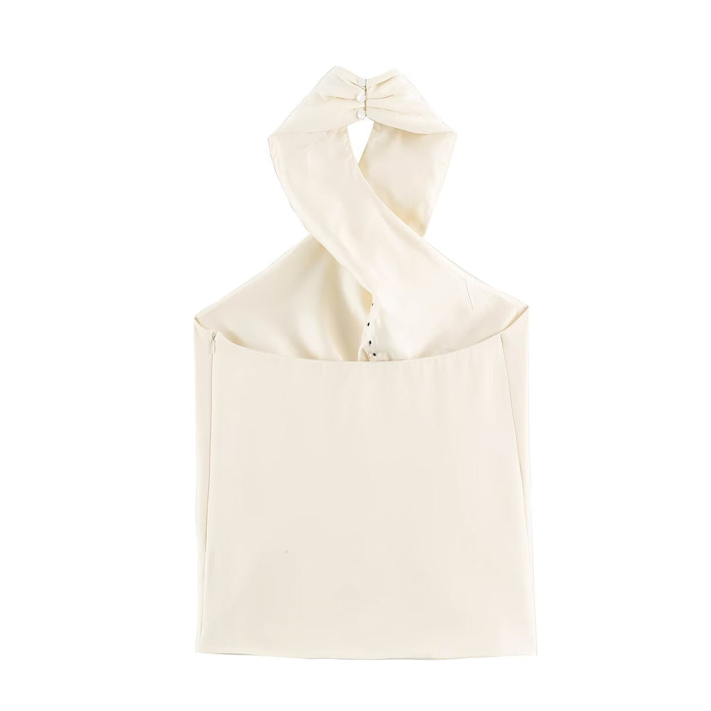 Women Clothing Autumn Stylish Graceful Simple Double Breasted Hanging Collar Vest