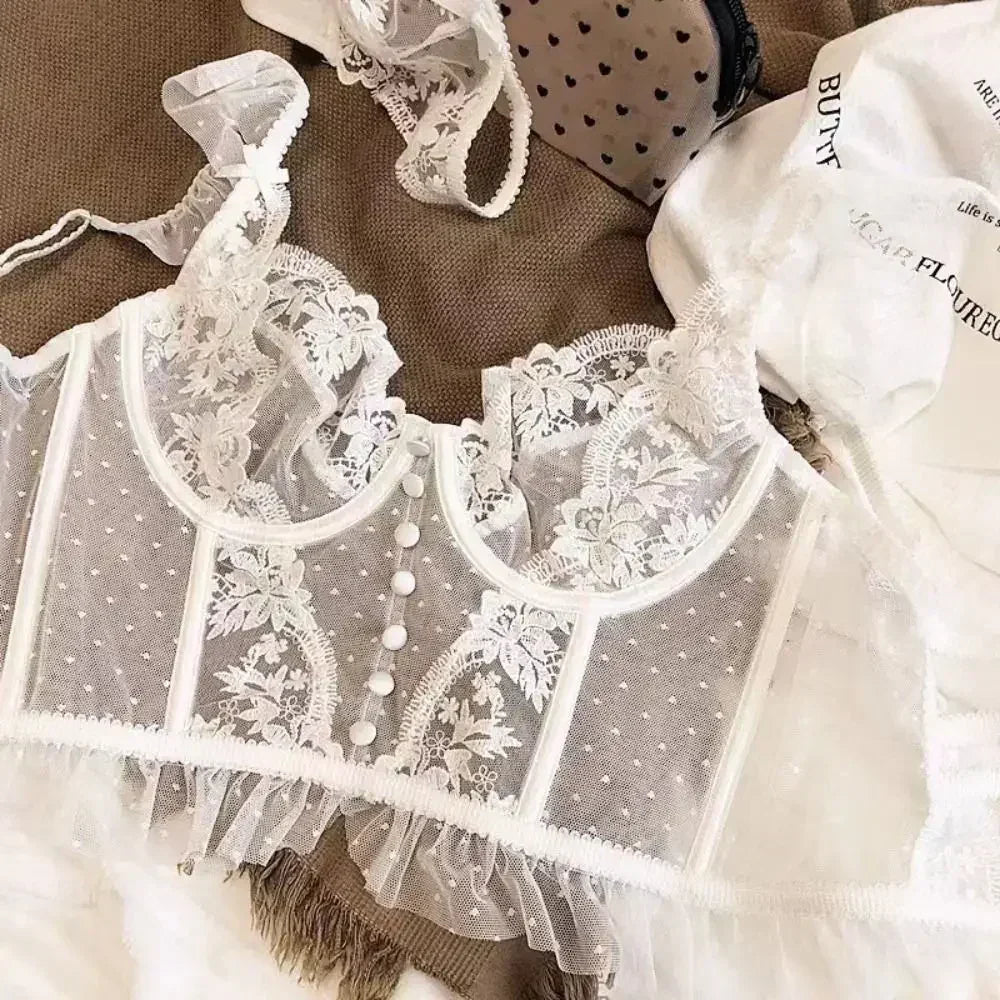 Fashion Comfortable Lace Lingerie with Steel Ring Wrapped Chest Top Bra and Panty Set Sexy Intimates Supply Underwire Female